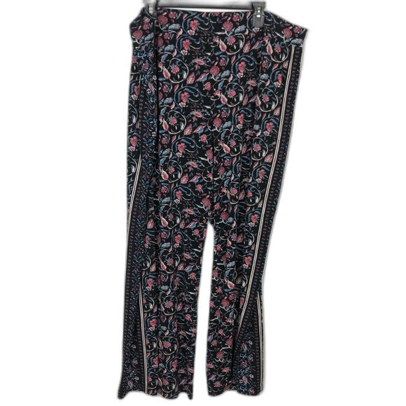 Roz & Ali Black Pink Blue Floral Wide Leg Pants Women's Size 2X - Picture 3 of 6